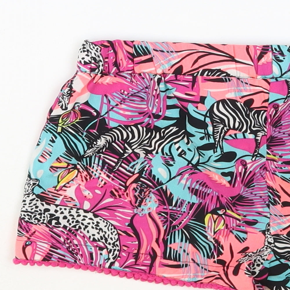 PEP&CO Girls Multicoloured Geometric Polyester Hot Pants Shorts Size 5-6 Years Regular Drawstring - Wild Animals Print