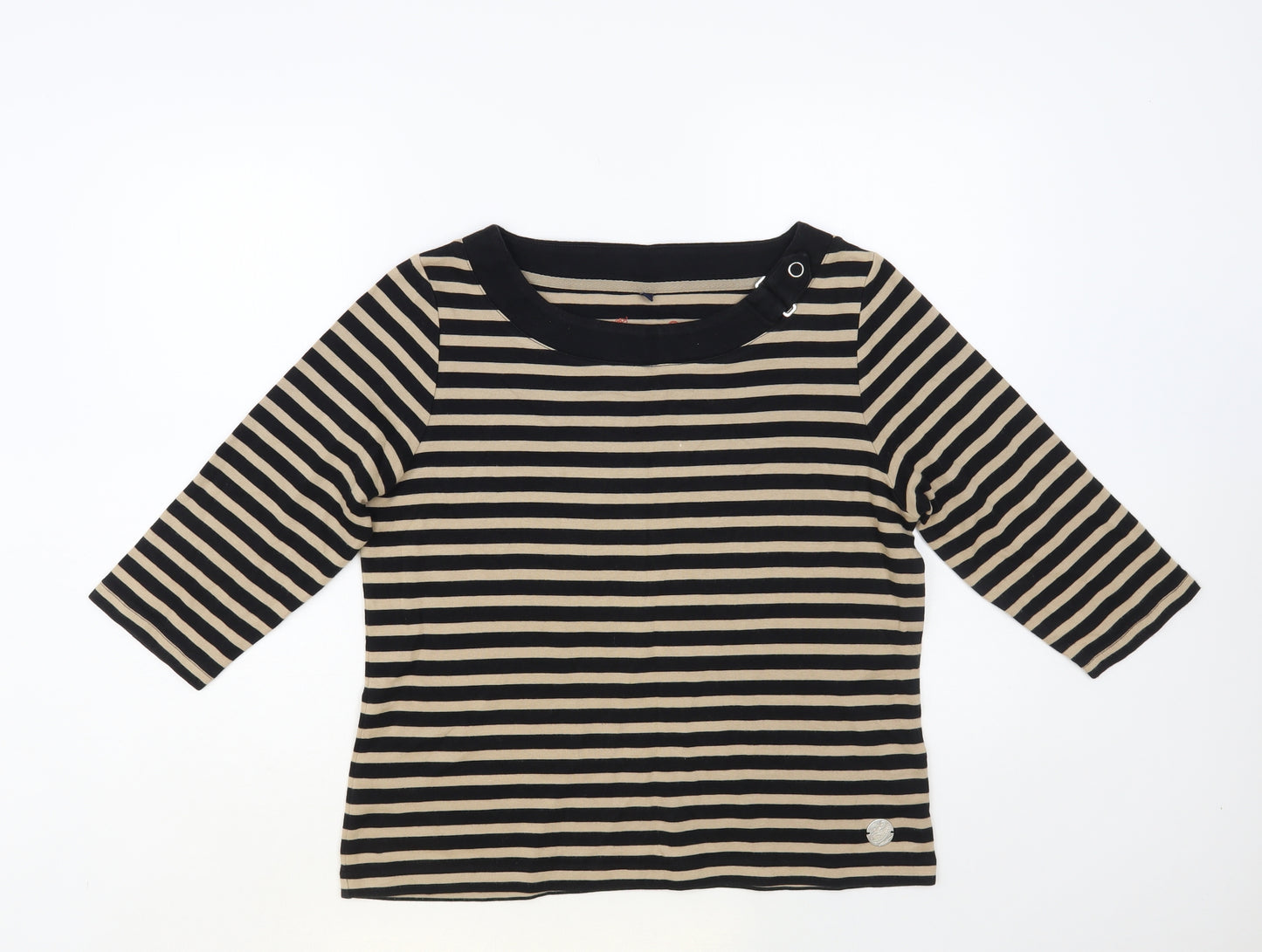 DASH Womens Beige Striped Cotton Basic T-Shirt Size 16 Boat Neck