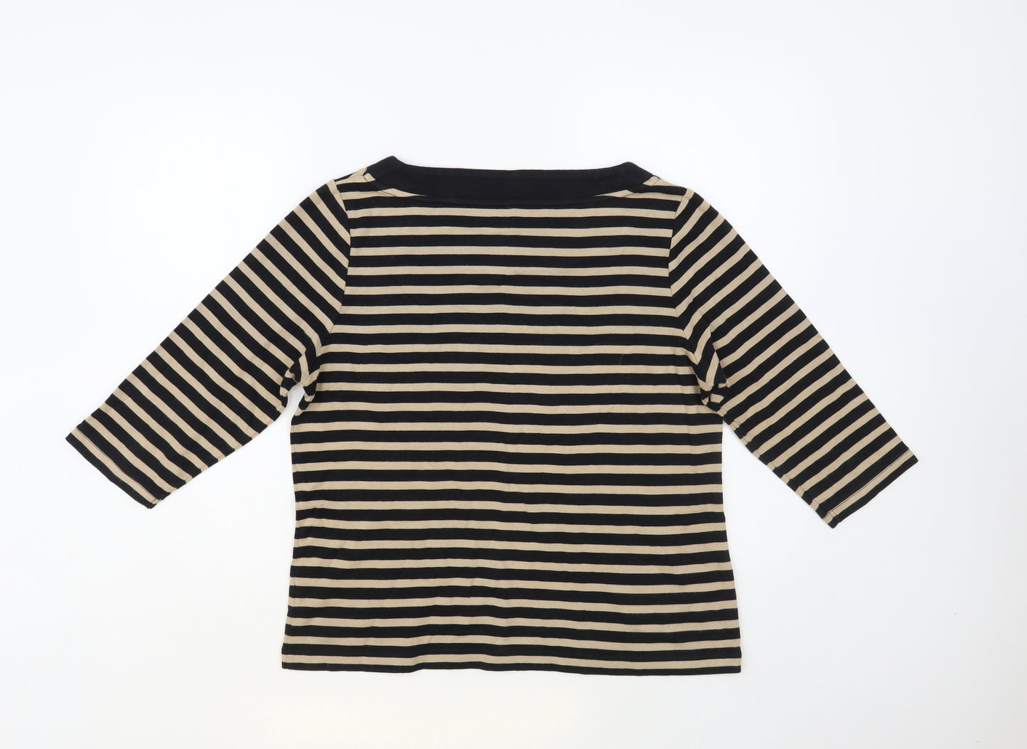 DASH Womens Beige Striped Cotton Basic T-Shirt Size 16 Boat Neck