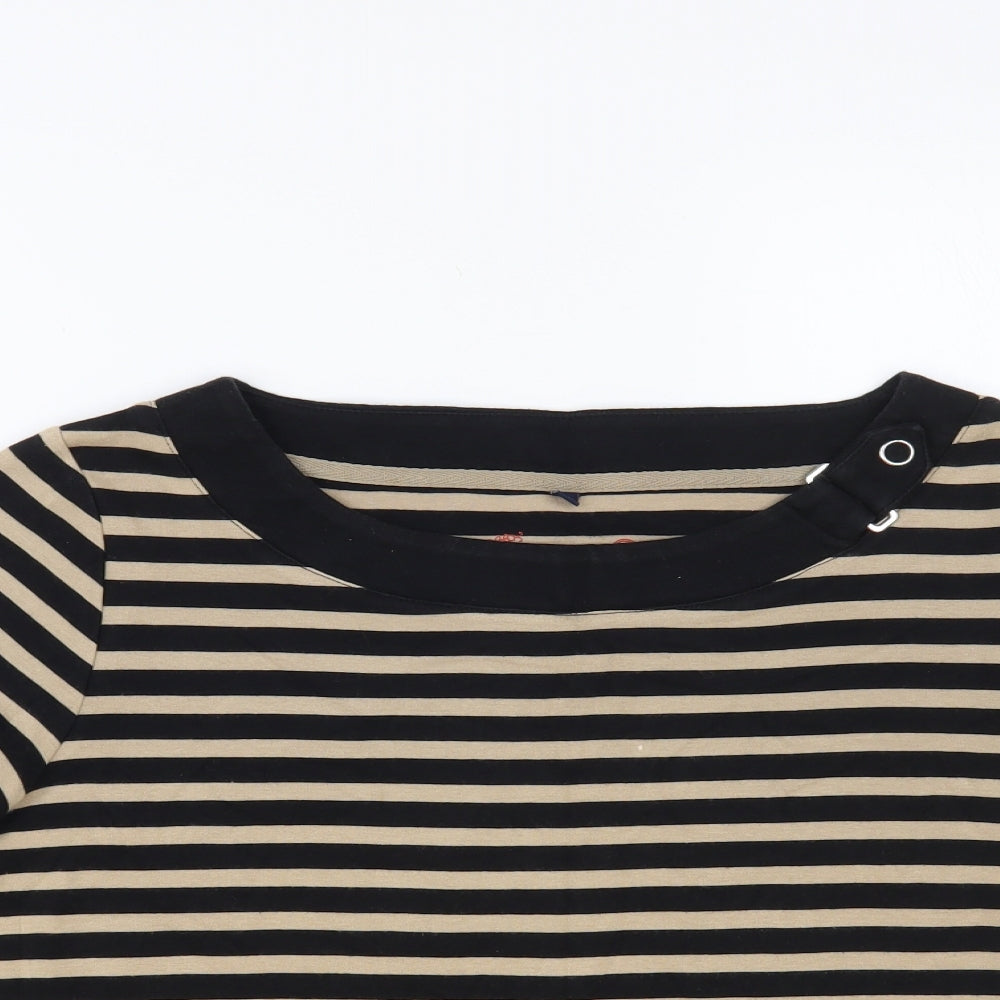 DASH Womens Beige Striped Cotton Basic T-Shirt Size 16 Boat Neck