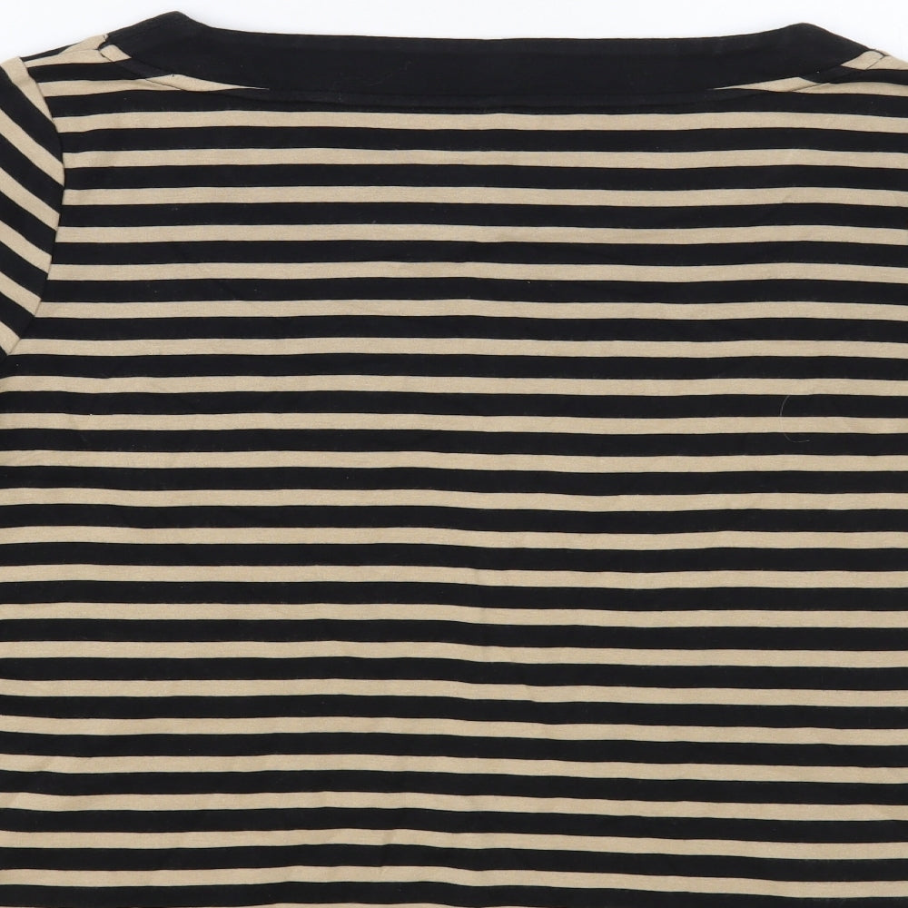 DASH Womens Beige Striped Cotton Basic T-Shirt Size 16 Boat Neck