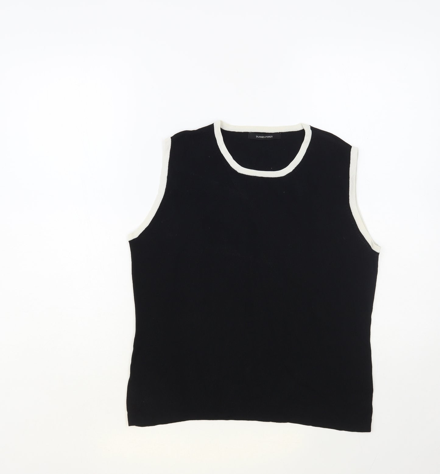 Dunnes Stores Womens Black Round Neck Viscose Pullover Jumper Size 16 - Contrasting Trim