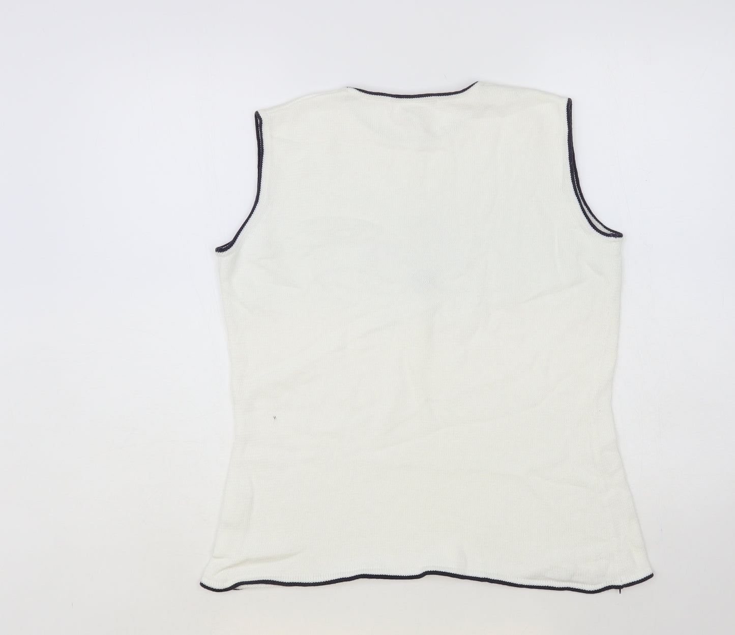 PACO Womens White Crew Neck Cotton Pullover Jumper Size L - Flower
