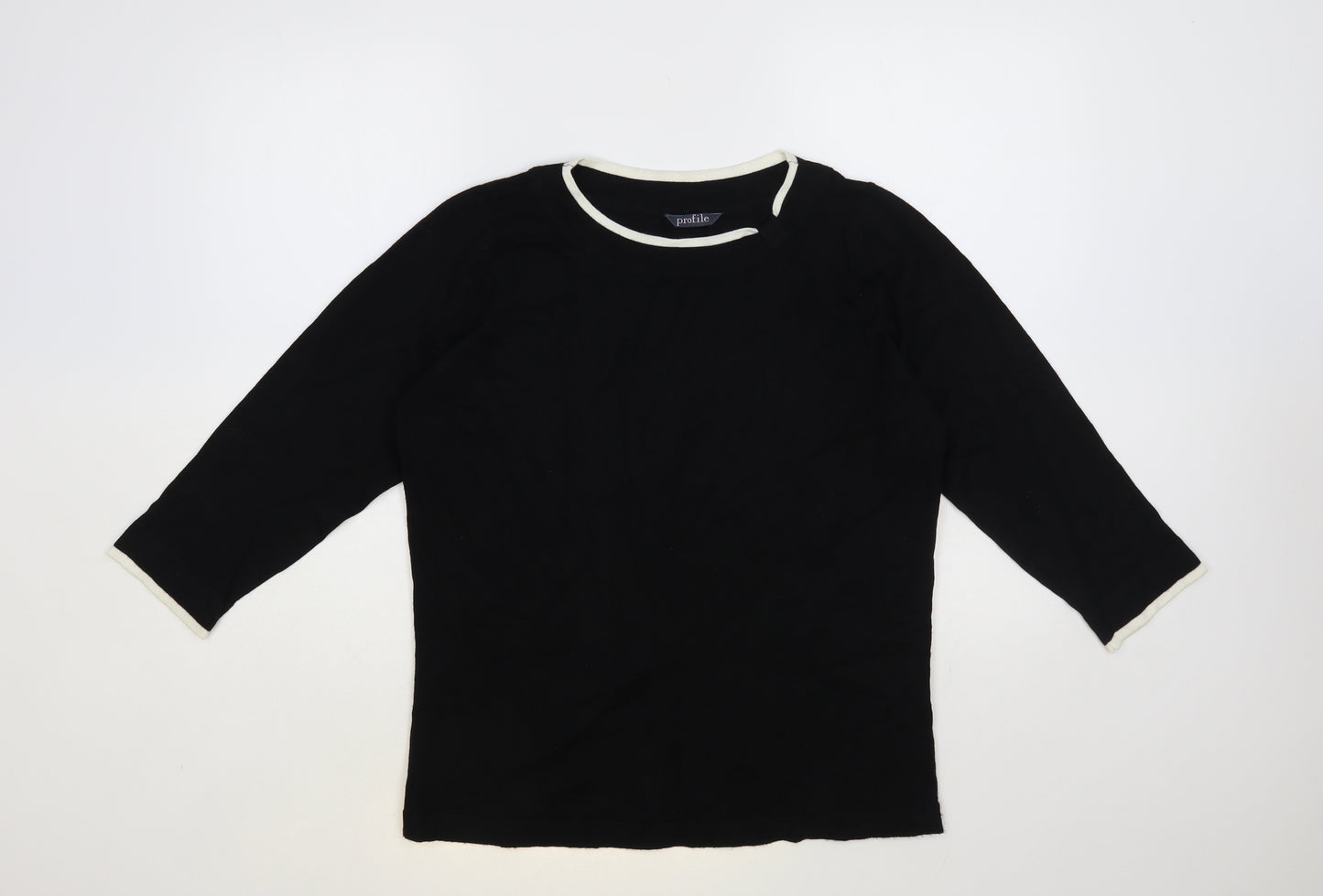 Profile Womens Black Round Neck Viscose Pullover Jumper Size 16 - Contrasting Trim