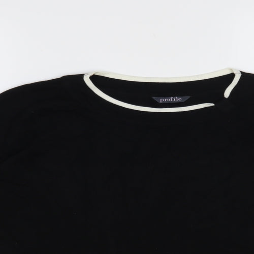 Profile Womens Black Round Neck Viscose Pullover Jumper Size 16 - Contrasting Trim