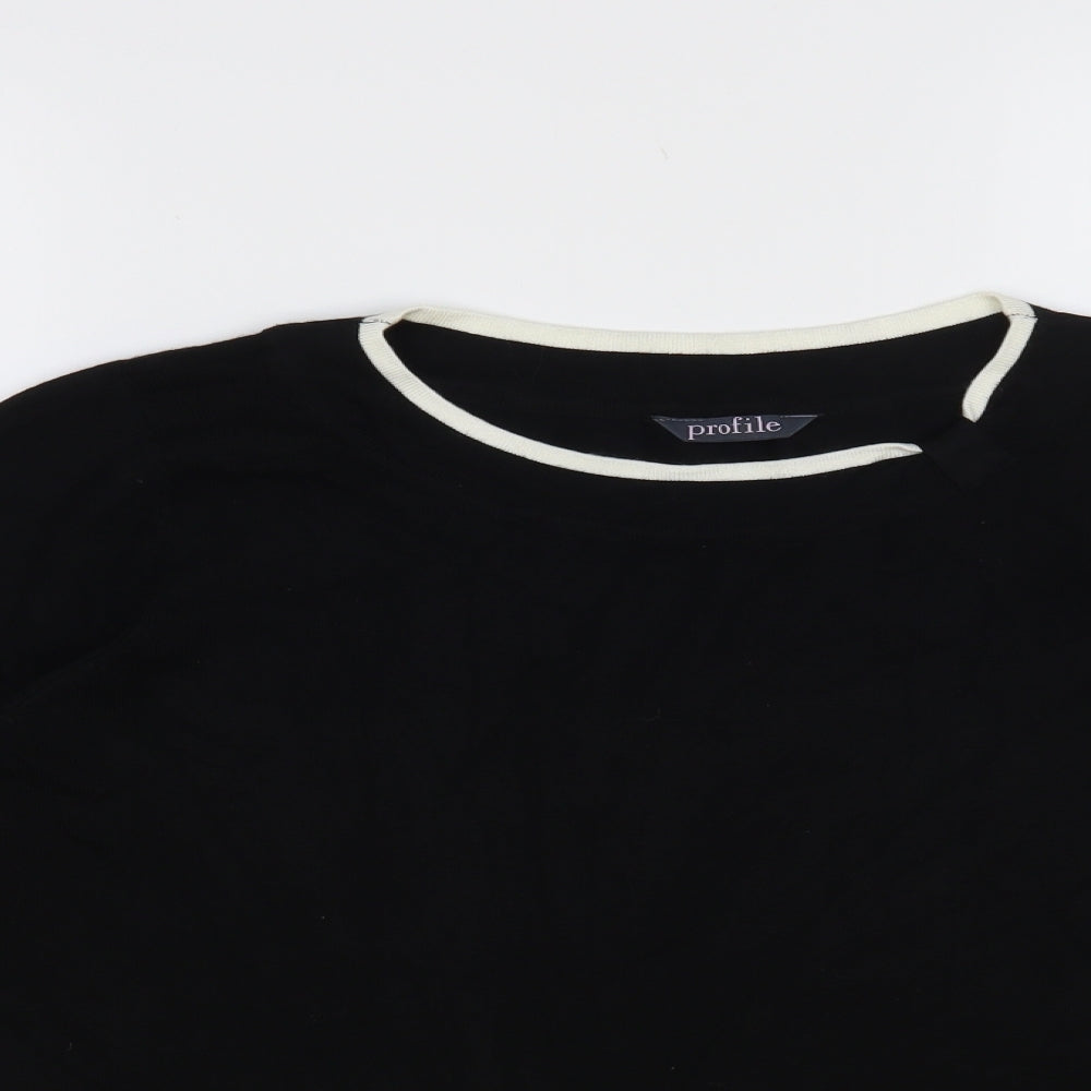 Profile Womens Black Round Neck Viscose Pullover Jumper Size 16 - Contrasting Trim