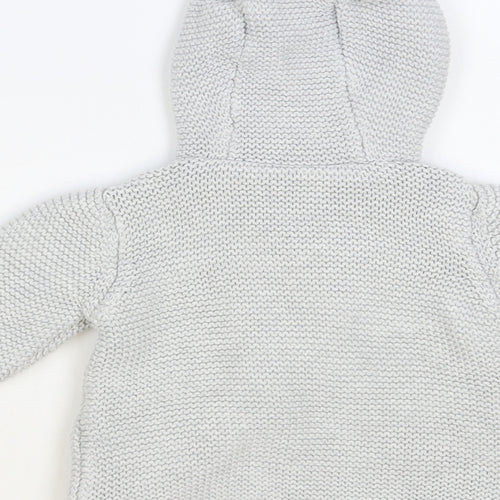 Marks and Spencer Baby Grey Cotton Cardigan Jumper Size 6-9 Months Button - Bear Hood