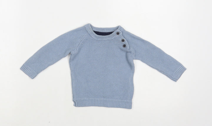 Primark Baby Blue Cotton Pullover Jumper Size 6-9 Months Button