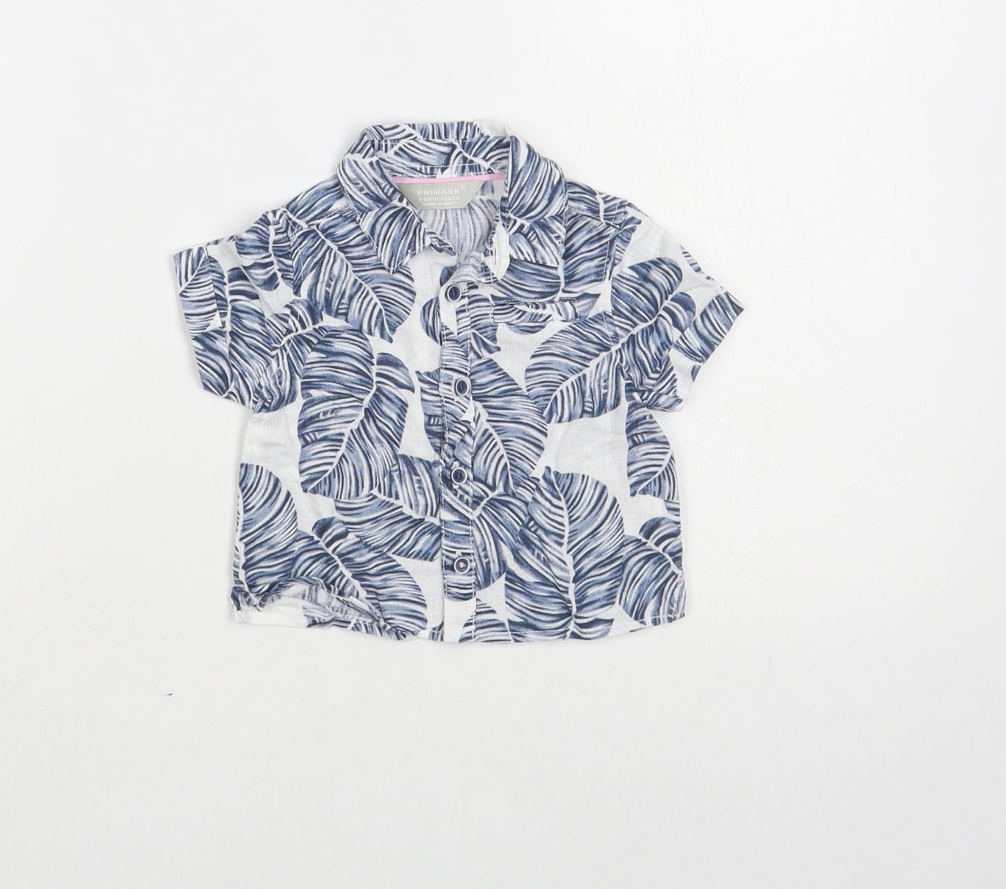Primark Baby White Floral Linen Basic Button-Up Size 3-6 Months Collared Button