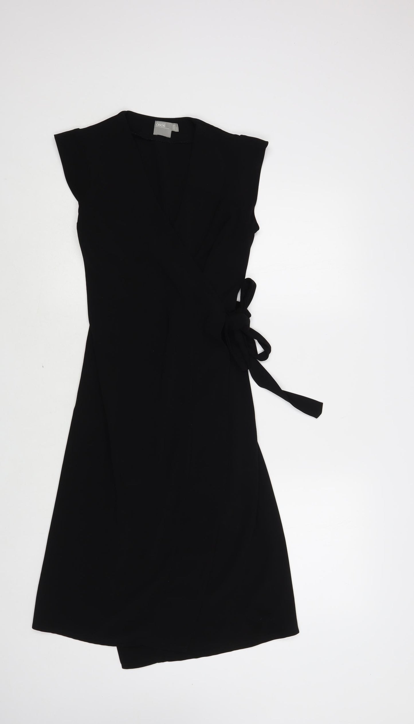 ASOS Womens Black Polyester Wrap Dress Size 4 V-Neck Tie