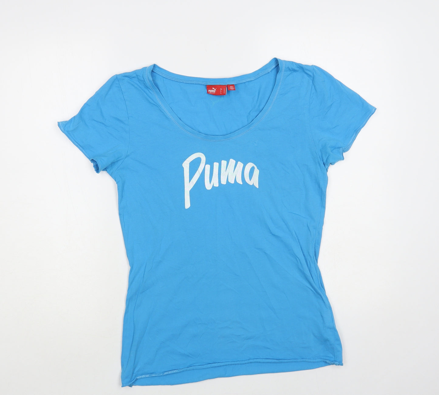 PUMA Womens Blue Cotton Basic T-Shirt Size 14 Scoop Neck