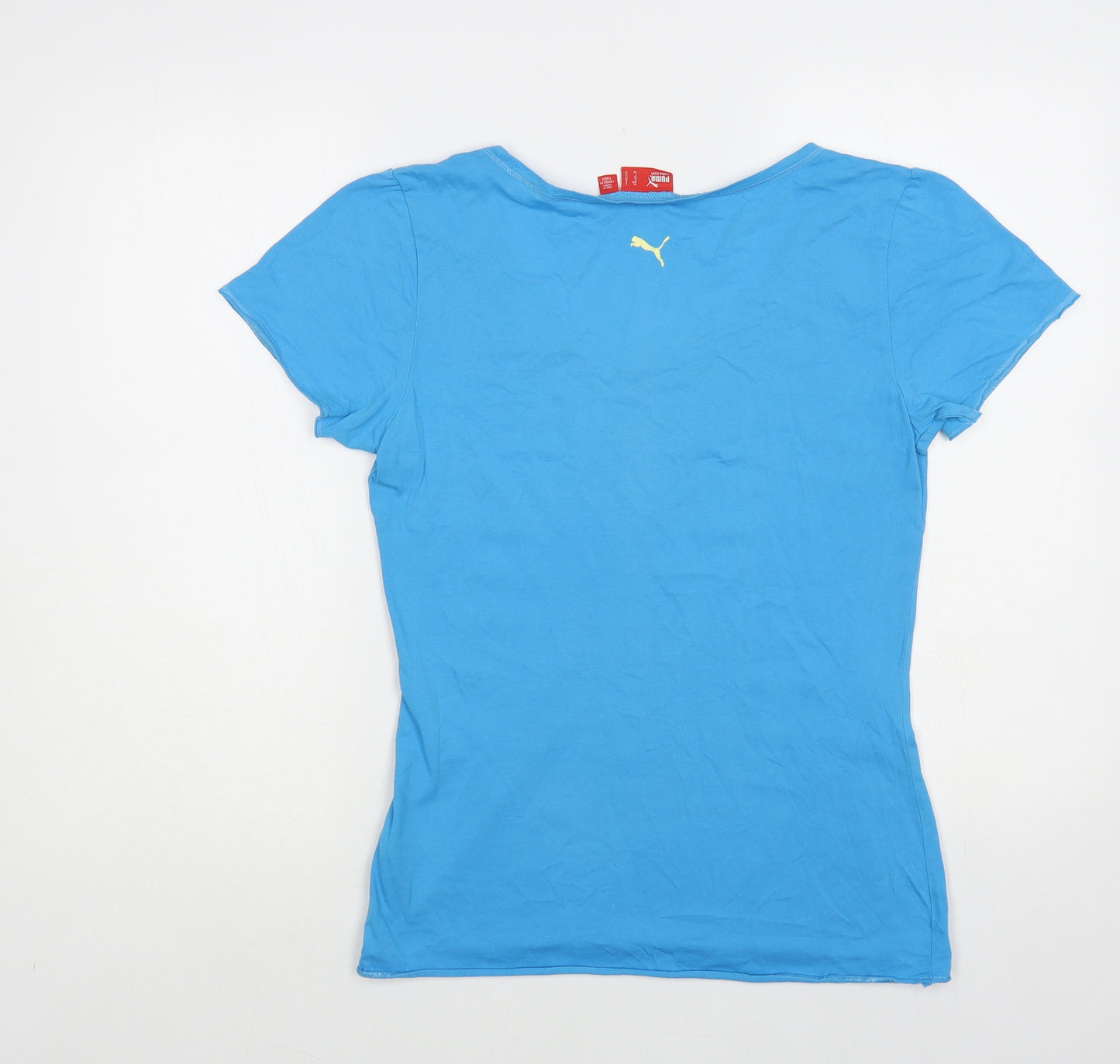 PUMA Womens Blue Cotton Basic T-Shirt Size 14 Scoop Neck