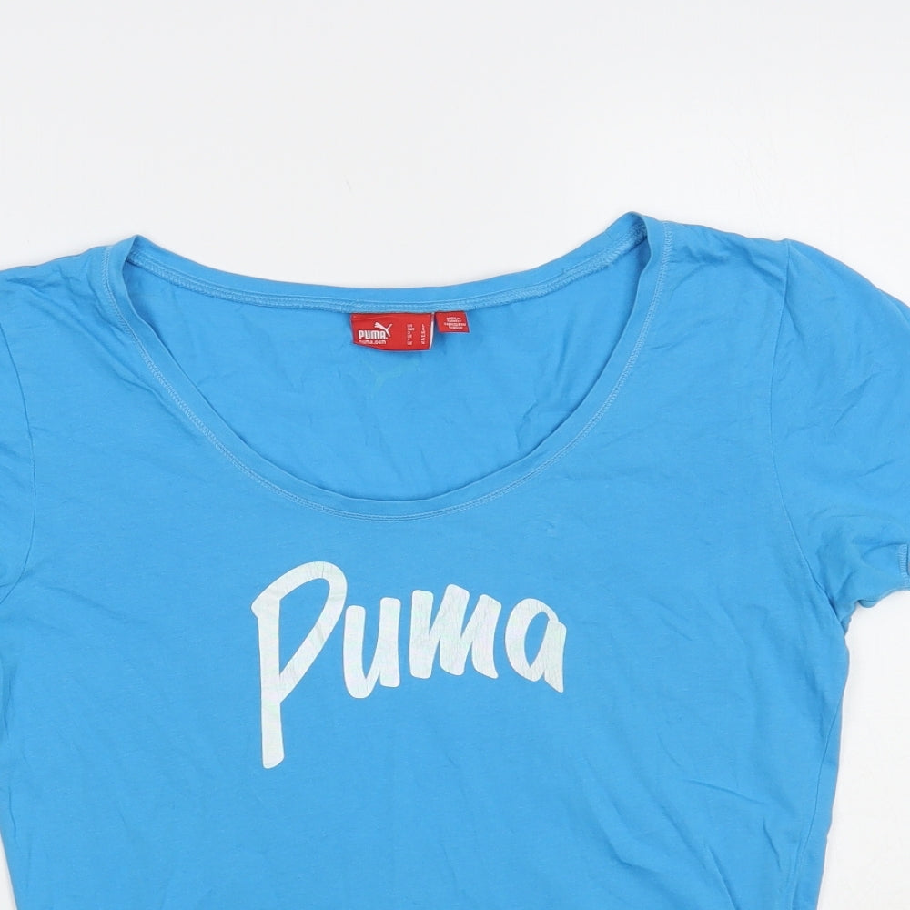 PUMA Womens Blue Cotton Basic T-Shirt Size 14 Scoop Neck