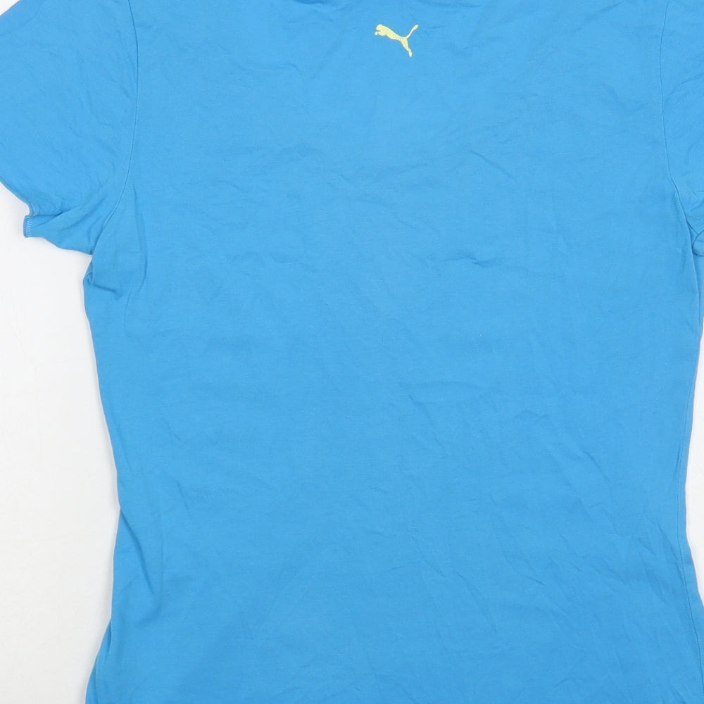 PUMA Womens Blue Cotton Basic T-Shirt Size 14 Scoop Neck