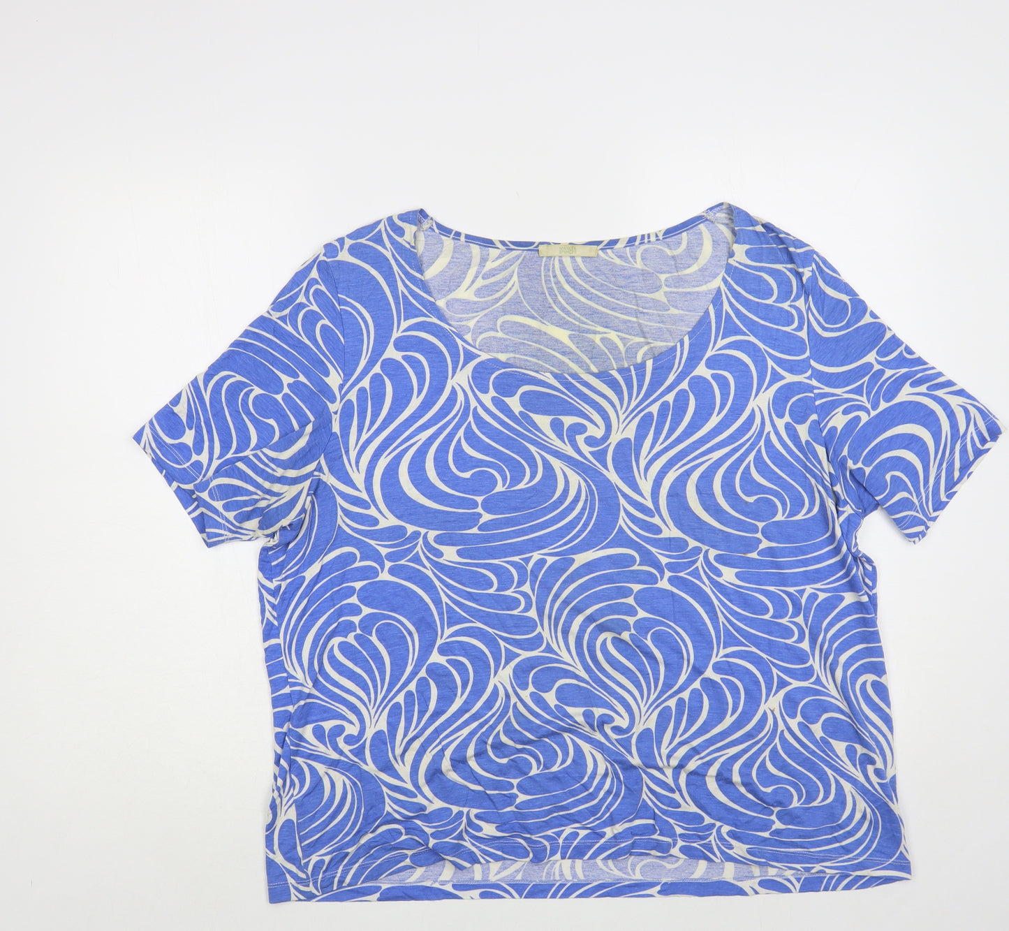 Marks and Spencer Womens Blue Geometric Viscose Basic T-Shirt Size 18 Boat Neck