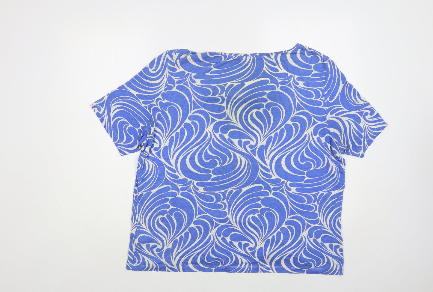 Marks and Spencer Womens Blue Geometric Viscose Basic T-Shirt Size 18 Boat Neck