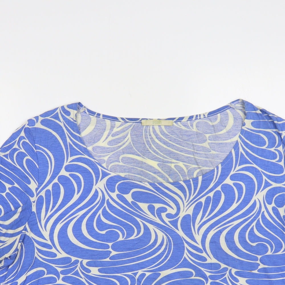 Marks and Spencer Womens Blue Geometric Viscose Basic T-Shirt Size 18 Boat Neck