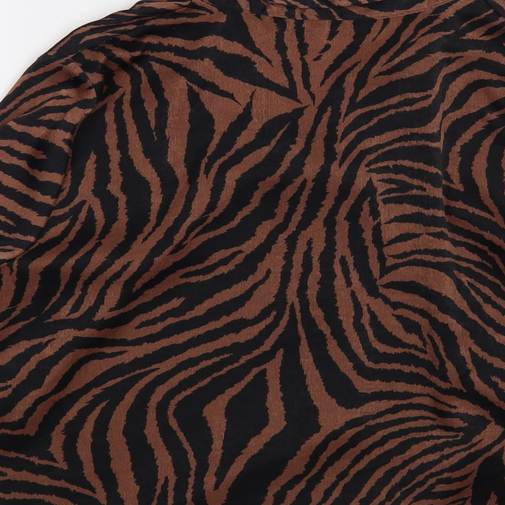 F&F Womens Brown Animal Print Polyester Basic Button-Up Size 16 Collared - Tie Front