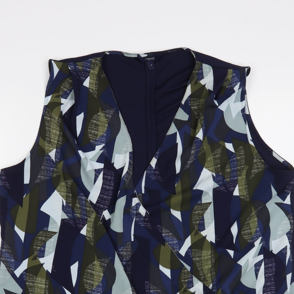 NEXT Womens Blue Geometric Polyester Basic Blouse Size 16 V-Neck