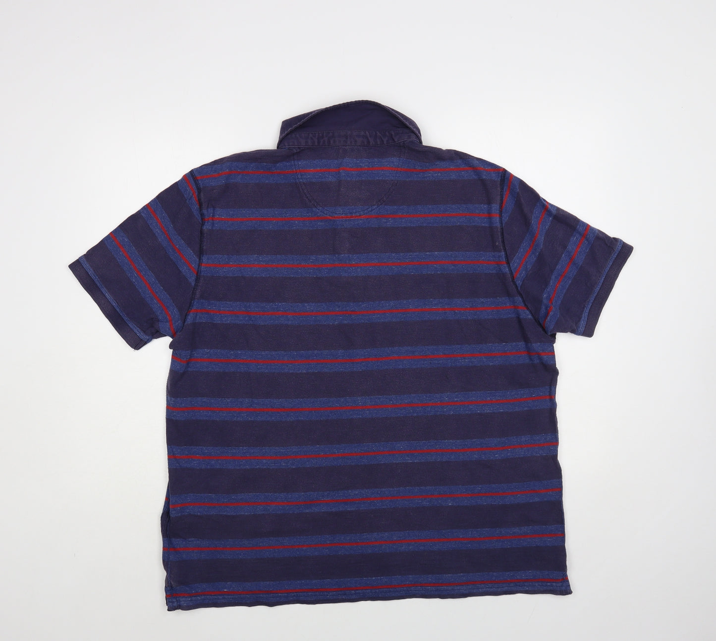 Marks and Spencer Mens Blue Striped Cotton Polo Size XL Collared Button