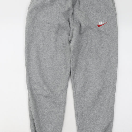Nike Mens Grey Cotton Jogger Trousers Size M L26 in Regular Drawstring