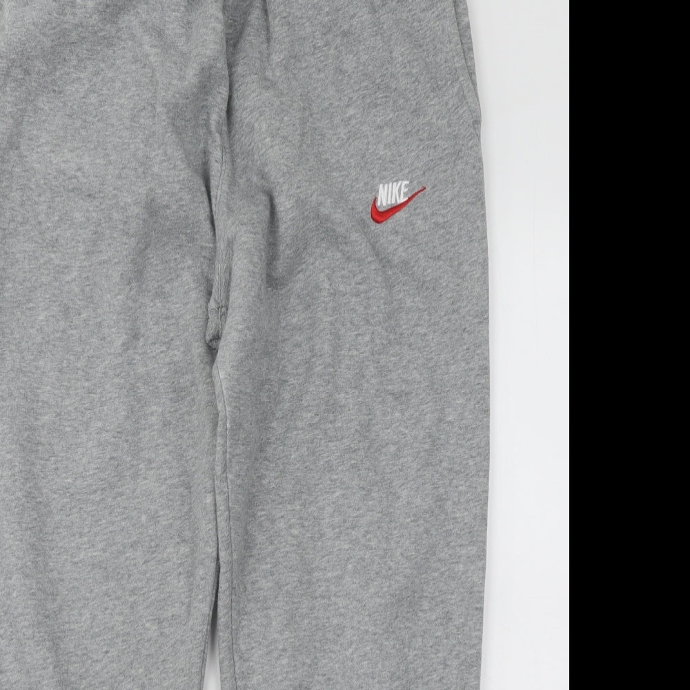 Nike Mens Grey Cotton Jogger Trousers Size M L26 in Regular Drawstring