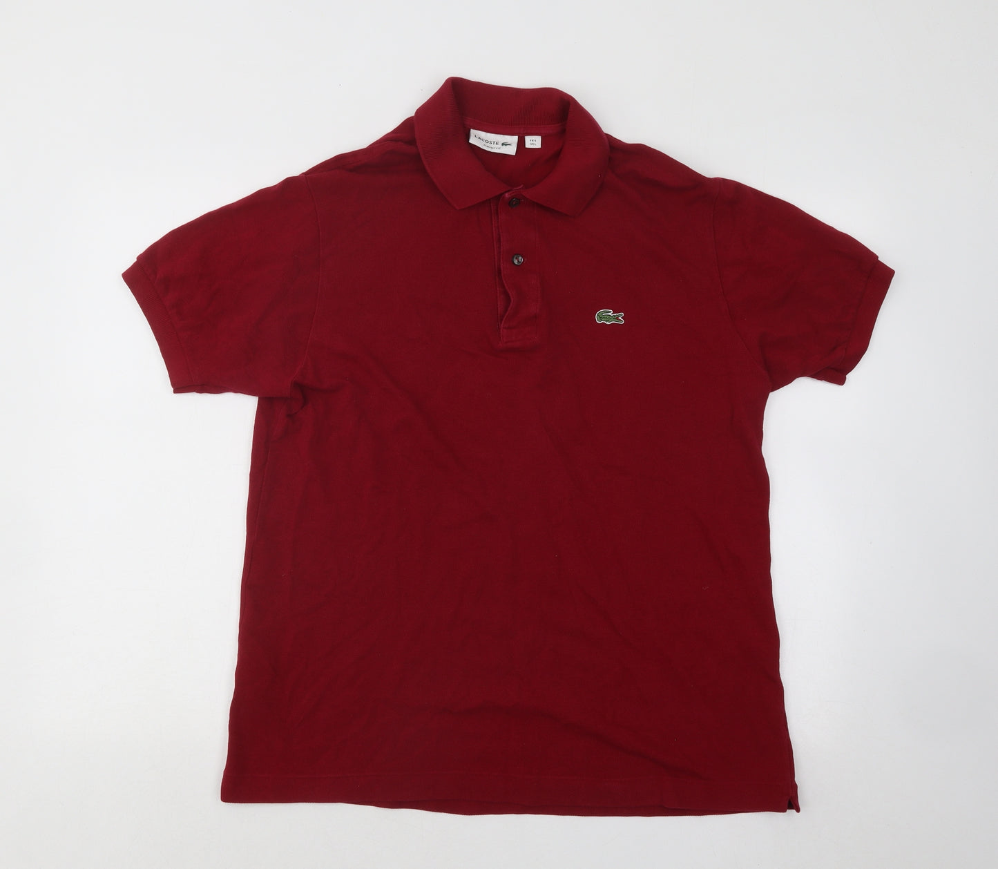 Lacoste Mens Red Cotton Polo Size L Collared Button