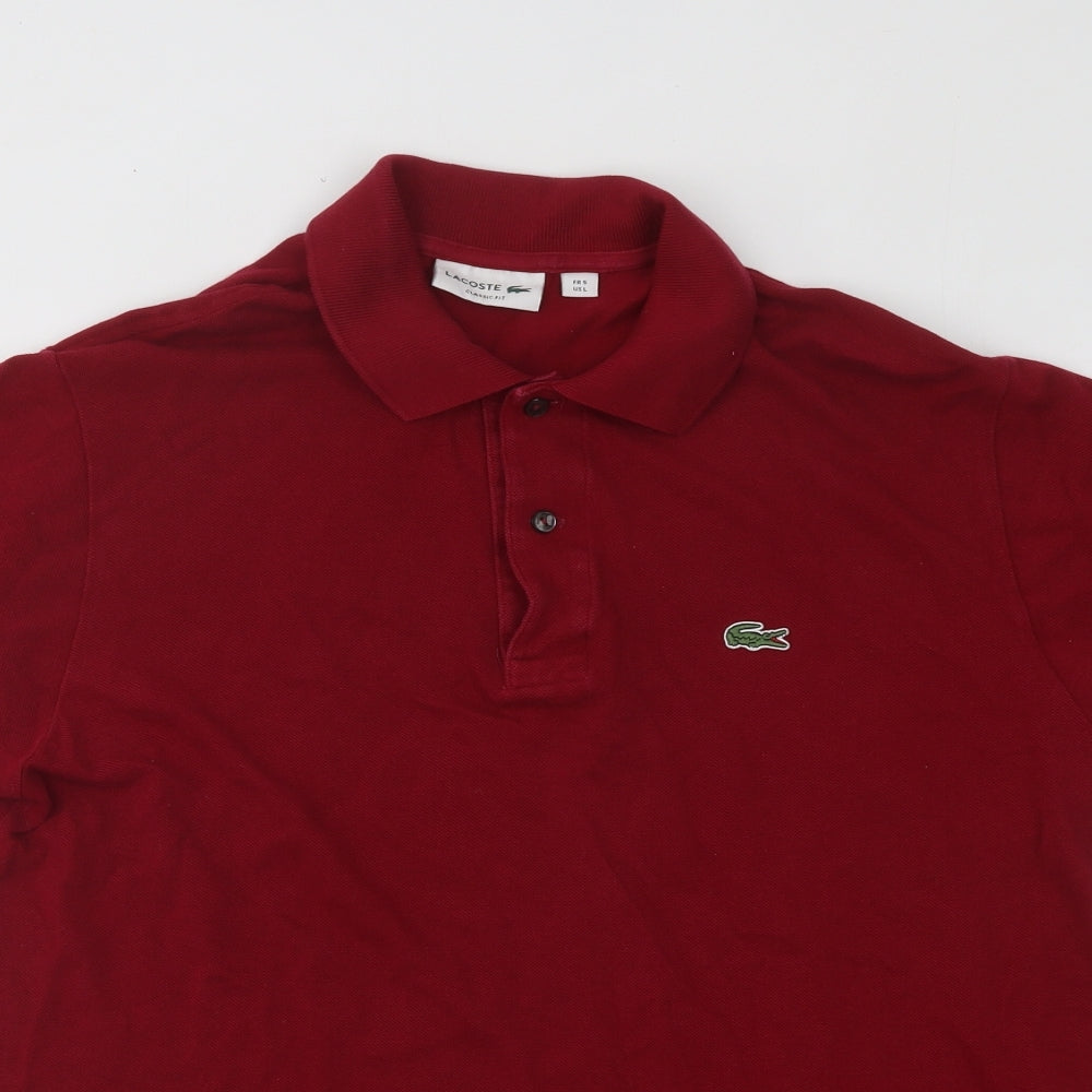 Lacoste Mens Red Cotton Polo Size L Collared Button