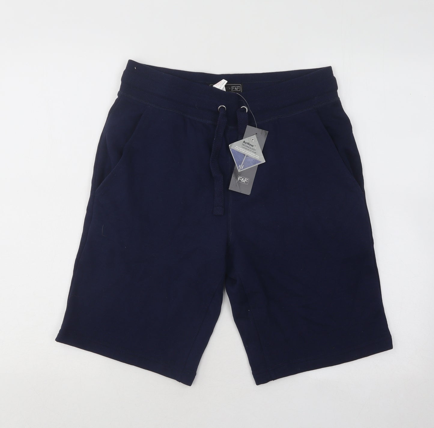 F&F Mens Blue Cotton Sweat Shorts Size S Regular Drawstring