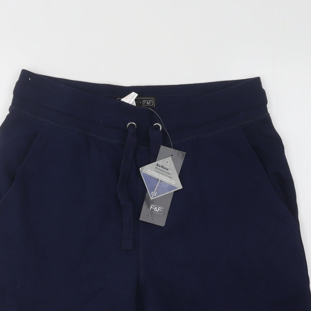 F&F Mens Blue Cotton Sweat Shorts Size S Regular Drawstring