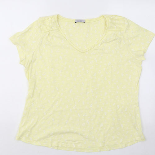 Per Una Womens Yellow Floral Cotton Basic T-Shirt Size XL V-Neck