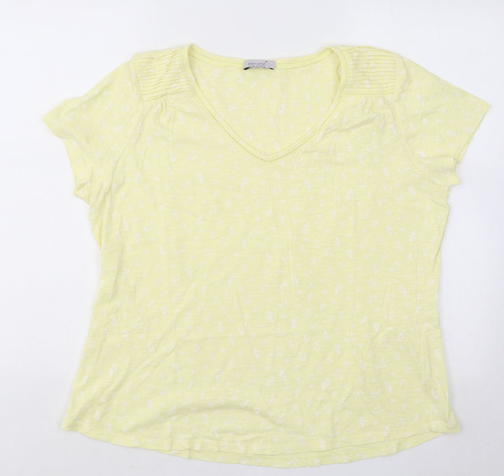 Per Una Womens Yellow Floral Cotton Basic T-Shirt Size XL V-Neck