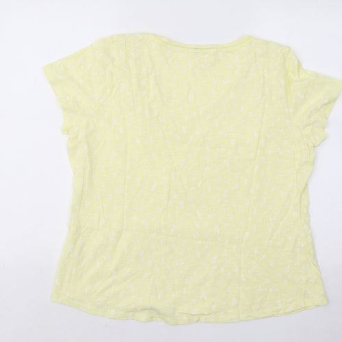Per Una Womens Yellow Floral Cotton Basic T-Shirt Size XL V-Neck