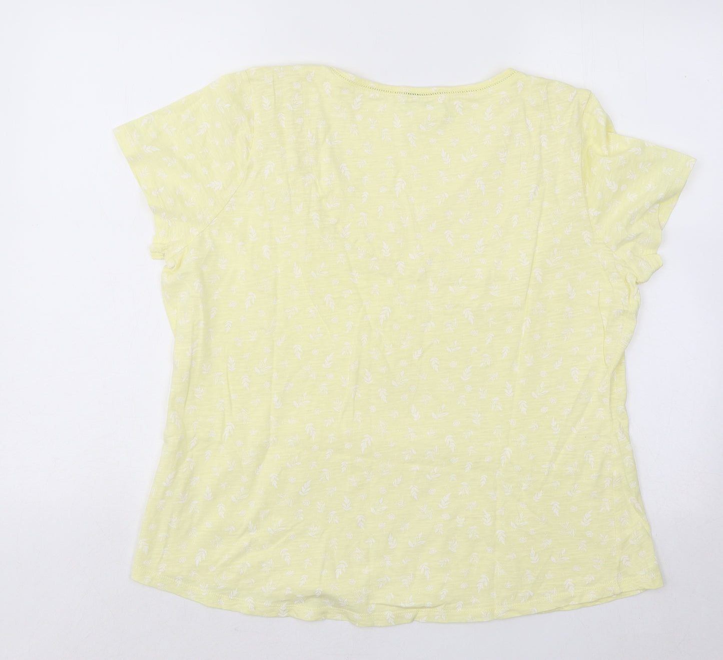 Per Una Womens Yellow Floral Cotton Basic T-Shirt Size XL V-Neck