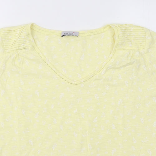 Per Una Womens Yellow Floral Cotton Basic T-Shirt Size XL V-Neck
