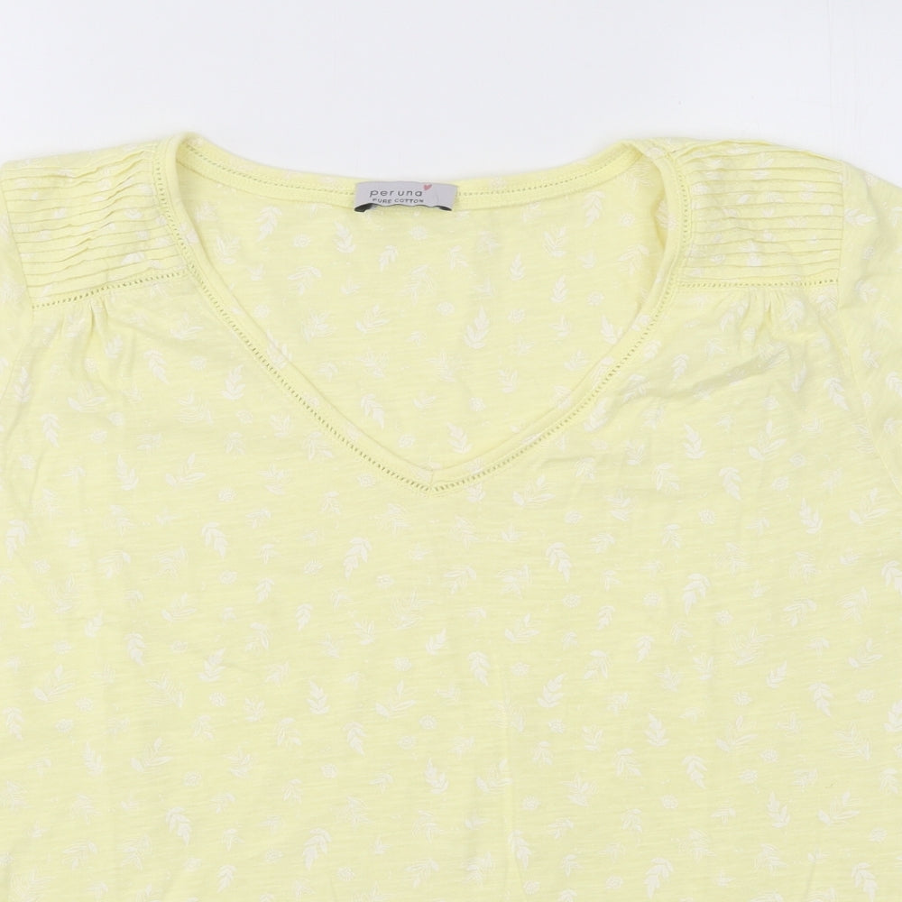 Per Una Womens Yellow Floral Cotton Basic T-Shirt Size XL V-Neck