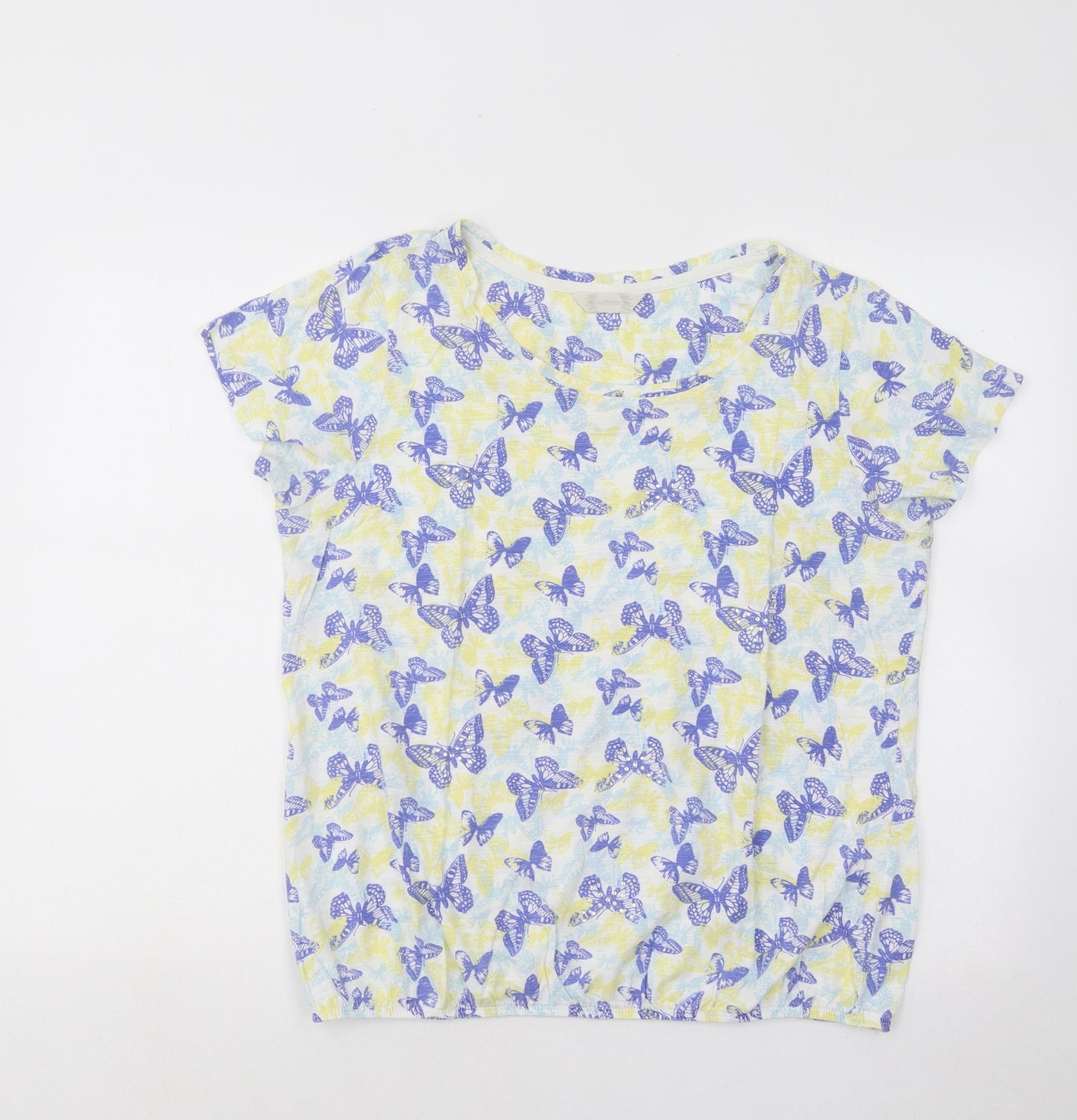 Authentic Womens Multicoloured Geometric Cotton Basic T-Shirt Size XL Round Neck - Butterflies