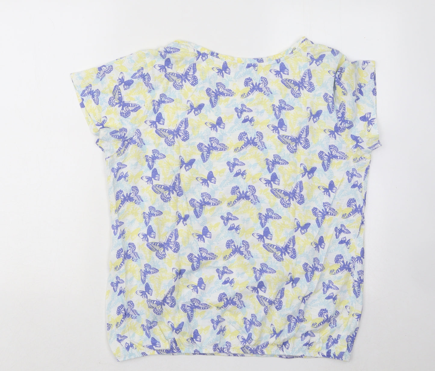Authentic Womens Multicoloured Geometric Cotton Basic T-Shirt Size XL Round Neck - Butterflies