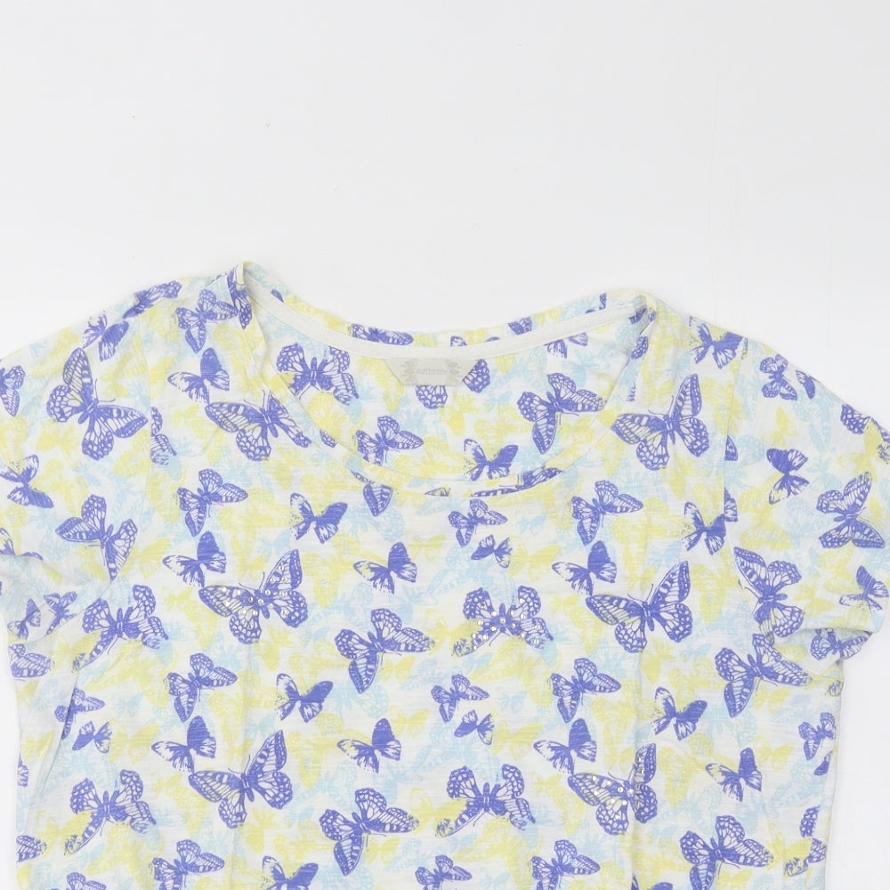 Authentic Womens Multicoloured Geometric Cotton Basic T-Shirt Size XL Round Neck - Butterflies