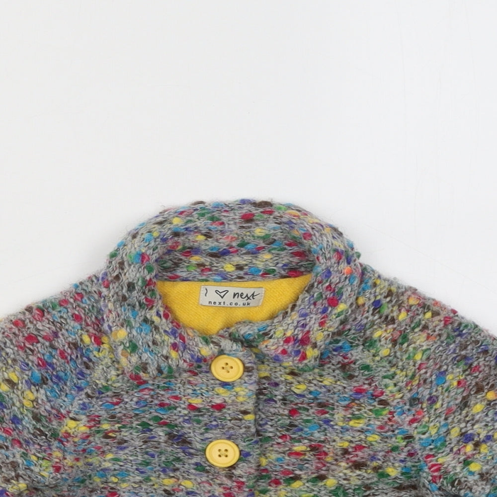 NEXT Girls Multicoloured Collared Geometric Acrylic Cardigan Jumper Size 2-3 Years Button
