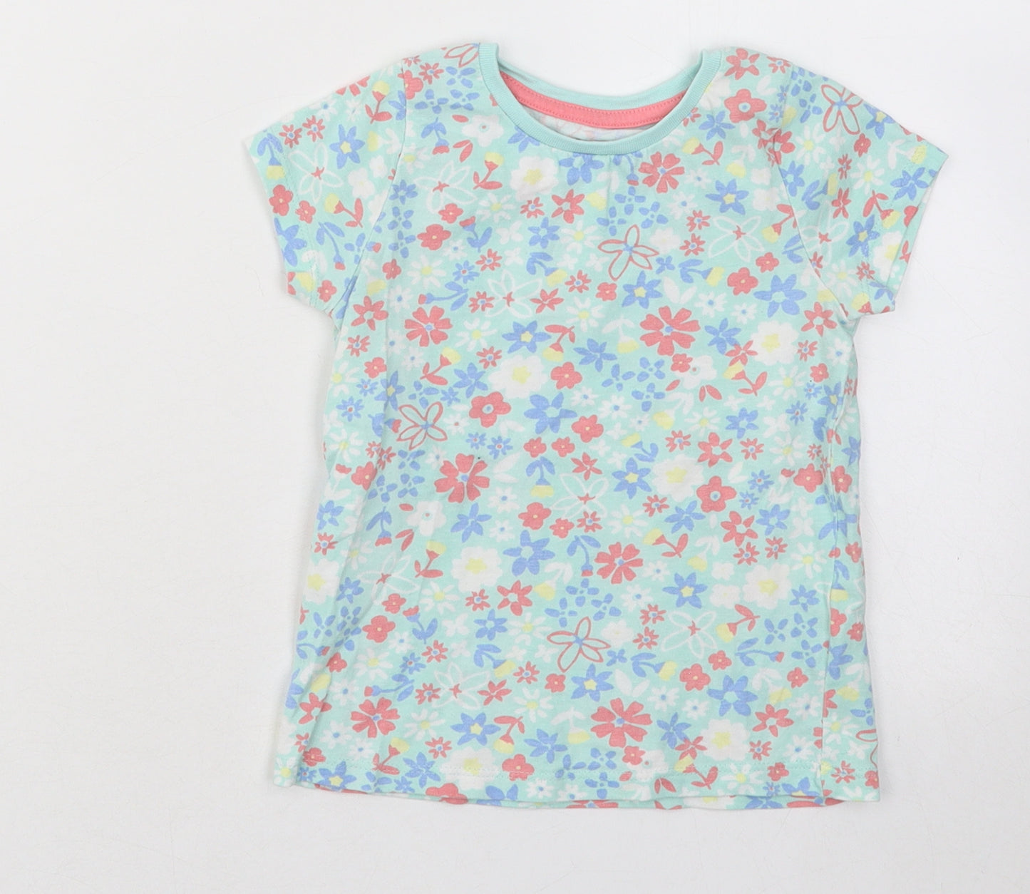 Nutmeg Girls Multicoloured Floral Cotton Basic T-Shirt Size 3-4 Years Round Neck Pullover