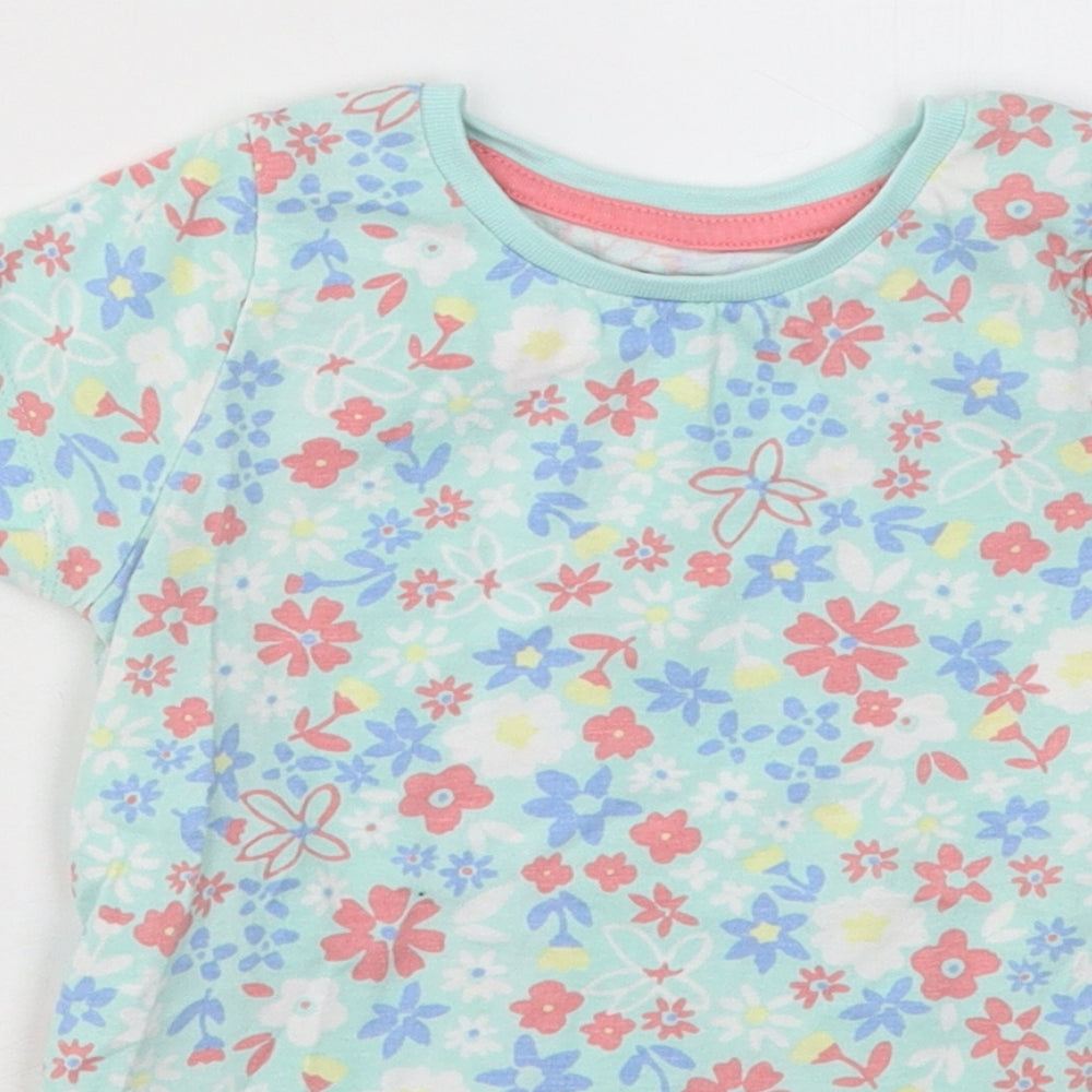 Nutmeg Girls Multicoloured Floral Cotton Basic T-Shirt Size 3-4 Years Round Neck Pullover