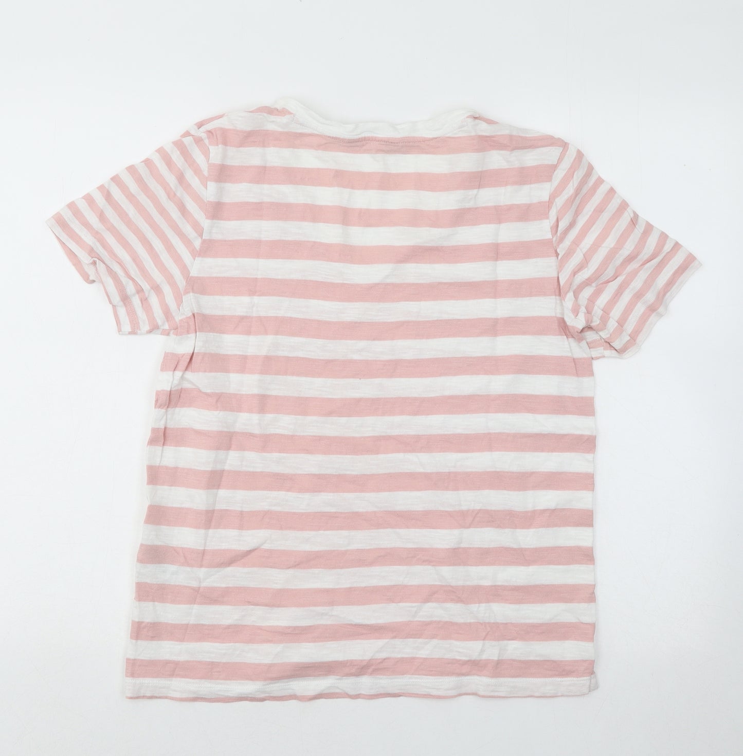 Marks and Spencer Womens Pink Striped Cotton Basic T-Shirt Size 10 V-Neck