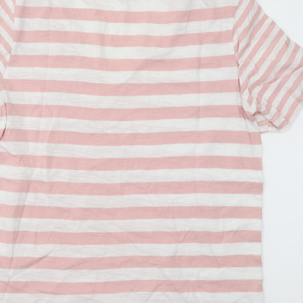 Marks and Spencer Womens Pink Striped Cotton Basic T-Shirt Size 10 V-Neck