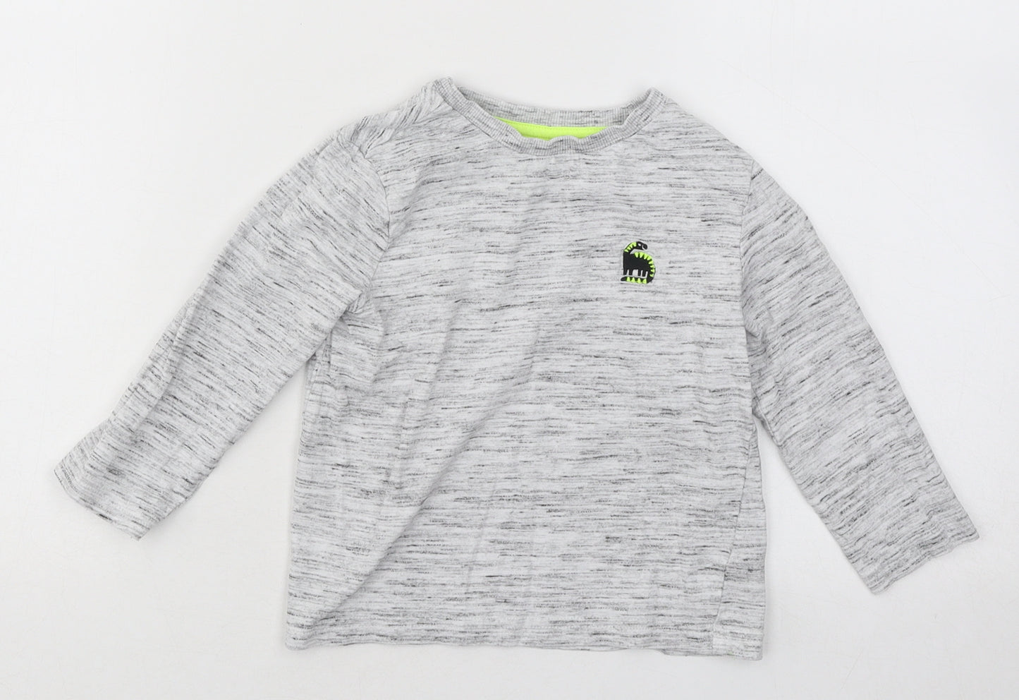 F&F Boys Grey Geometric Cotton Basic T-Shirt Size 2-3 Years Round Neck Pullover - Dinosaur