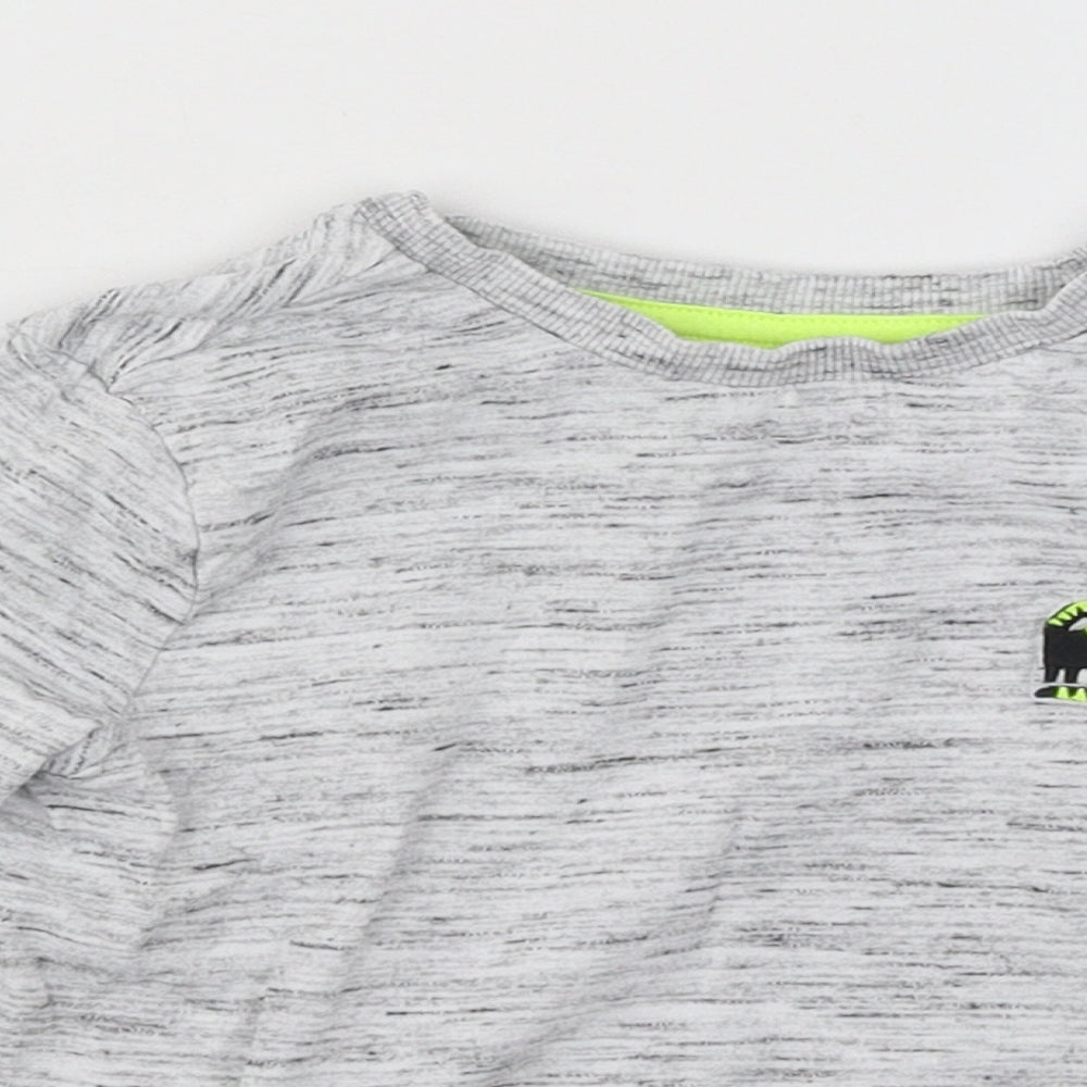 F&F Boys Grey Geometric Cotton Basic T-Shirt Size 2-3 Years Round Neck Pullover - Dinosaur