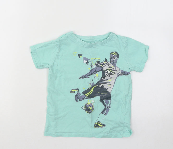 Dunnes Stores Boys Blue Cotton Basic T-Shirt Size 2-3 Years Round Neck Pullover - Football