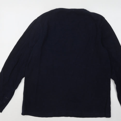 BHS Mens Blue Round Neck Cotton Henley Jumper Size M