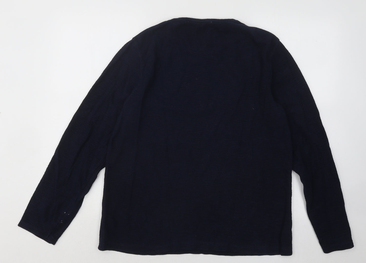 BHS Mens Blue Round Neck Cotton Henley Jumper Size M