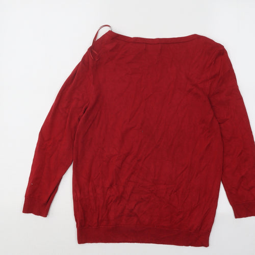 Monsoon Womens Red Boat Neck Viscose Pullover Jumper Size 10